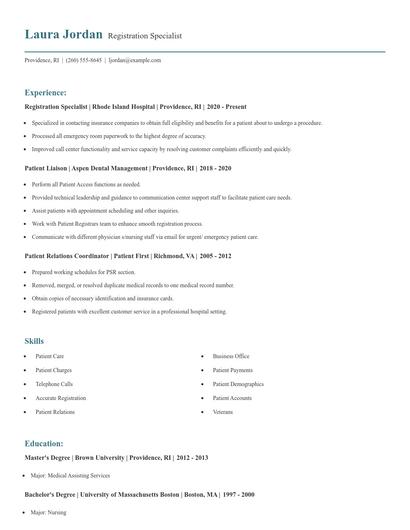 Registration Specialist Resume