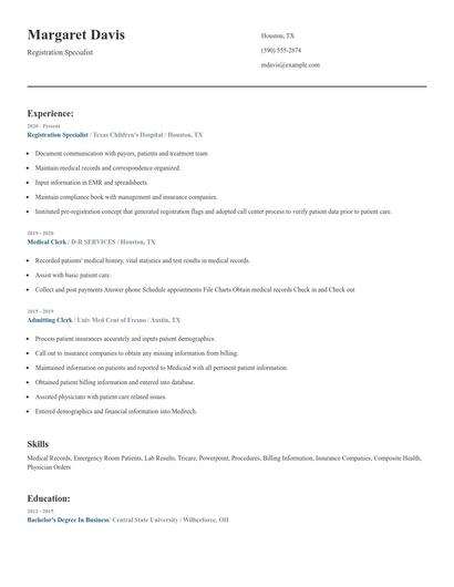 Registration Specialist Resume