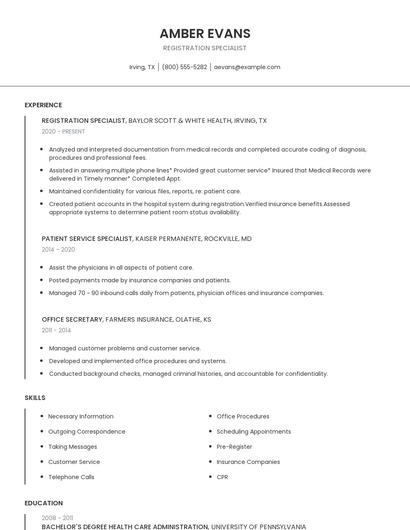 Registration Specialist Resume