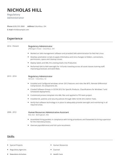 Regulatory Administrator Resume