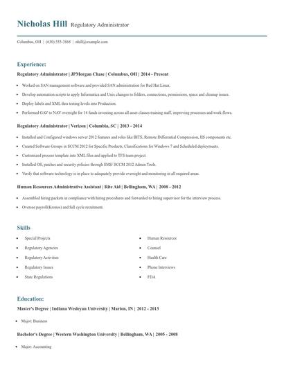 Regulatory Administrator Resume