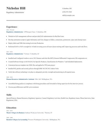 Regulatory Administrator Resume