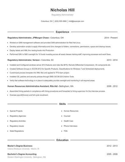 Regulatory Administrator Resume
