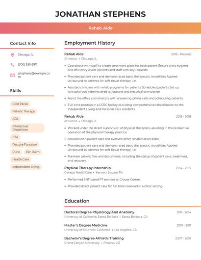 Rehab Aide Resume