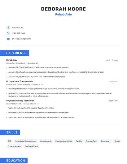Rehab Aide Resume