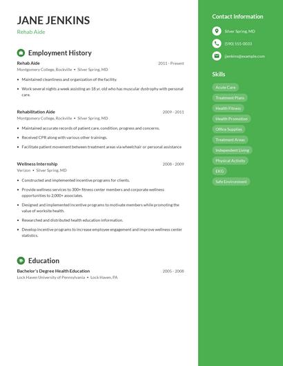 Rehab Aide Resume