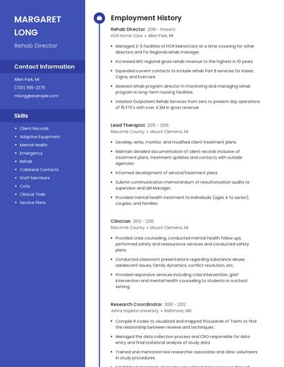 Rehab Director Resume