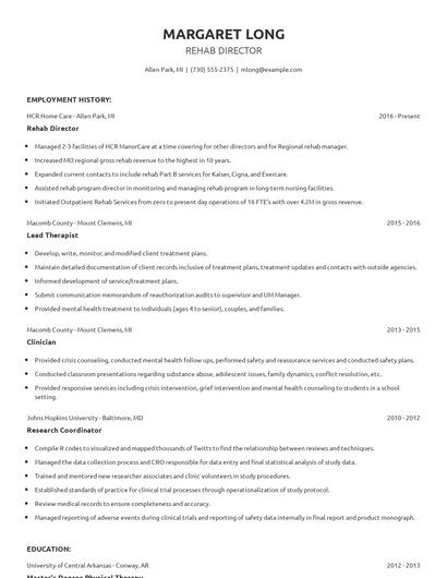 Rehab Director Resume