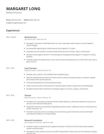 Rehab Director Resume