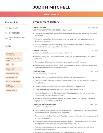 Rehab Director Resume