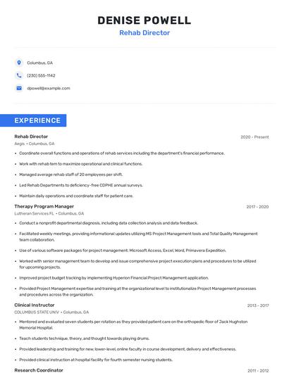 Rehab Director Resume
