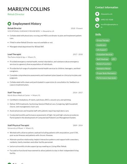 Rehab Director Resume