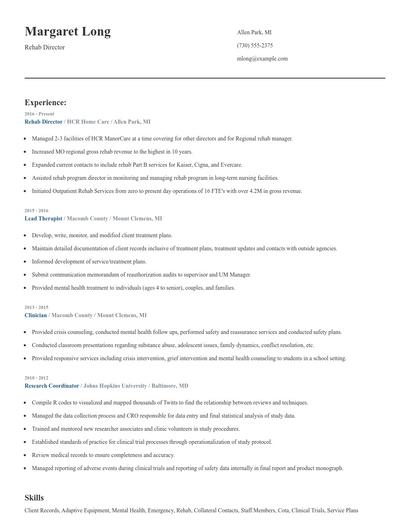 Rehab Director Resume