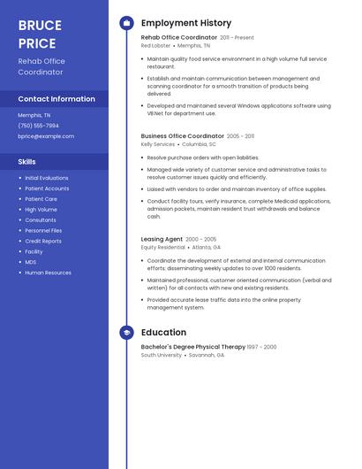 Rehab Office Coordinator Resume