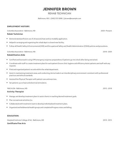 Rehab Technician Resume