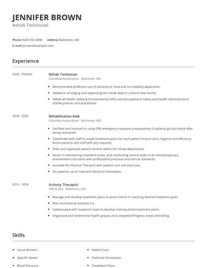 Rehab Technician Resume