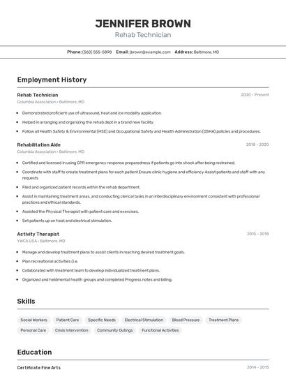 Rehab Technician Resume