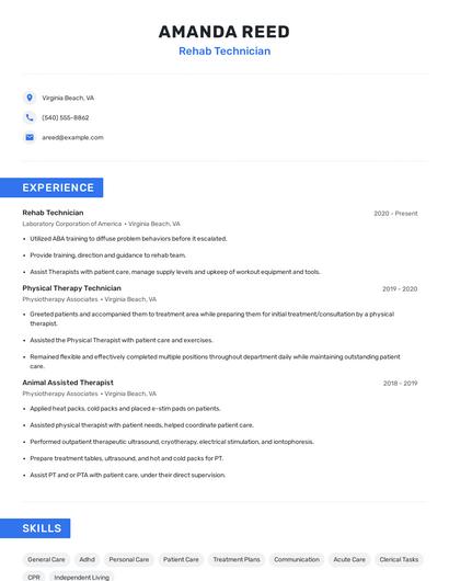 Rehab Technician Resume