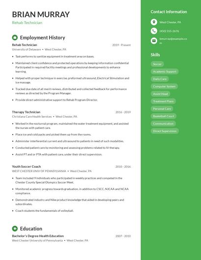 Rehab Technician Resume