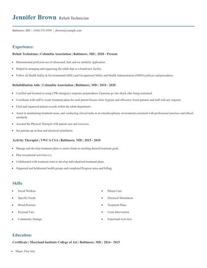 Rehab Technician Resume