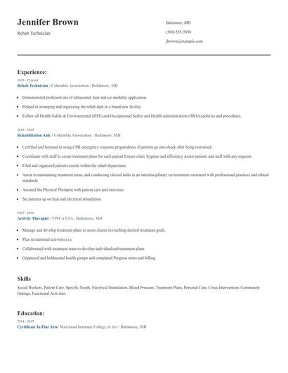 Rehab Technician Resume