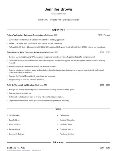 Rehab Technician Resume