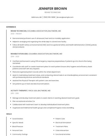 Rehab Technician Resume