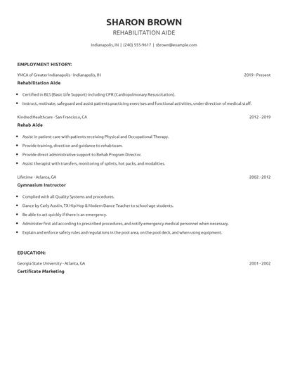 Rehabilitation Aide Resume