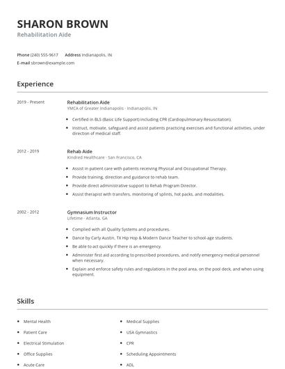 Rehabilitation Aide Resume