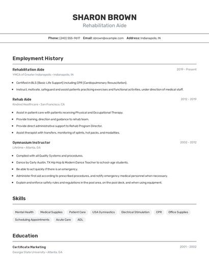 Rehabilitation Aide Resume