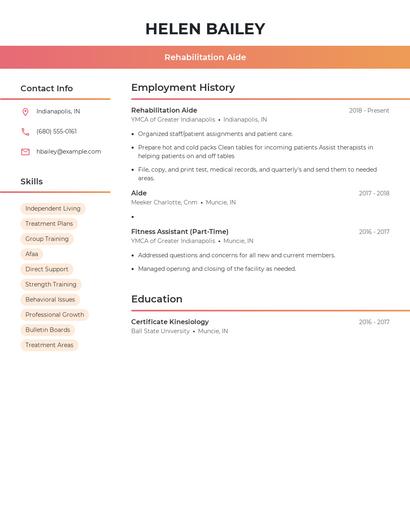 Rehabilitation Aide Resume