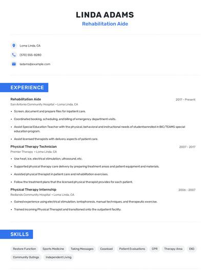 Rehabilitation Aide Resume