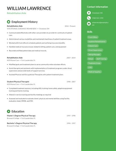 Rehabilitation Aide Resume