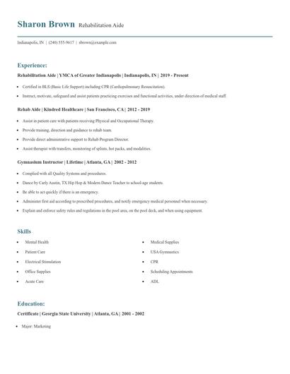 Rehabilitation Aide Resume