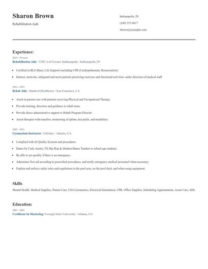 Rehabilitation Aide Resume