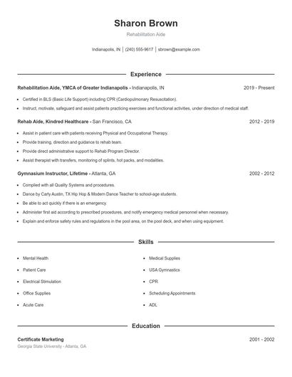 Rehabilitation Aide Resume