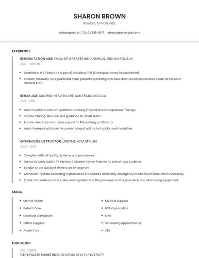 Rehabilitation Aide Resume