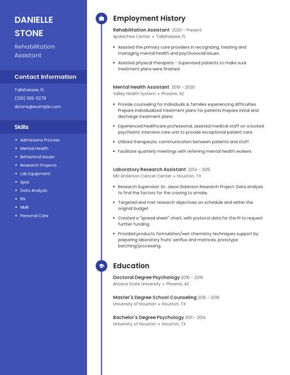Rehabilitation Assistant Resume