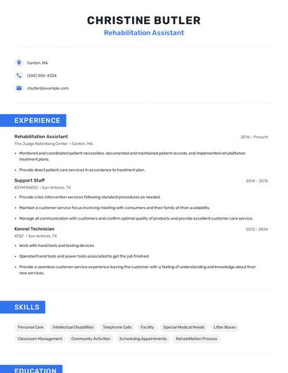 Rehabilitation Assistant Resume