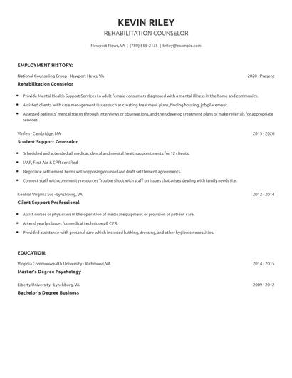 Rehabilitation Counselor Resume
