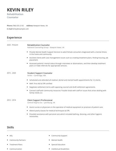 Rehabilitation Counselor Resume