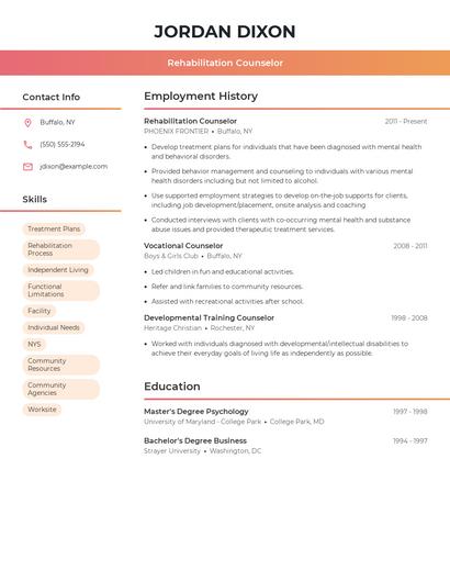 Rehabilitation Counselor Resume