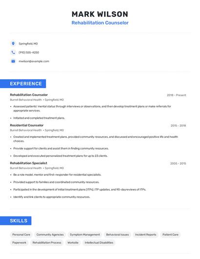 Rehabilitation Counselor Resume