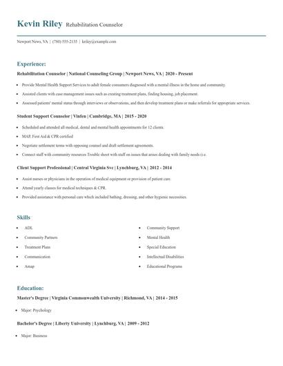 Rehabilitation Counselor Resume
