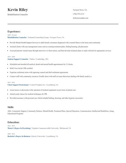 Rehabilitation Counselor Resume