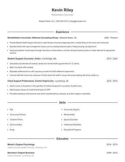Rehabilitation Counselor Resume