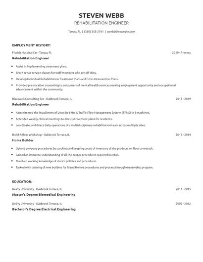 Rehabilitation Engineer Resume