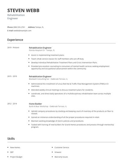 Rehabilitation Engineer Resume