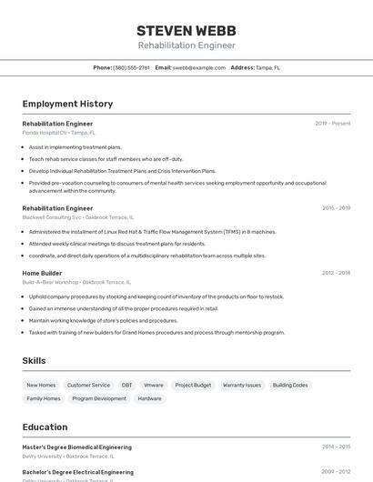 Rehabilitation Engineer Resume