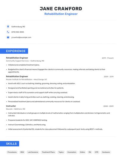 Rehabilitation Engineer Resume